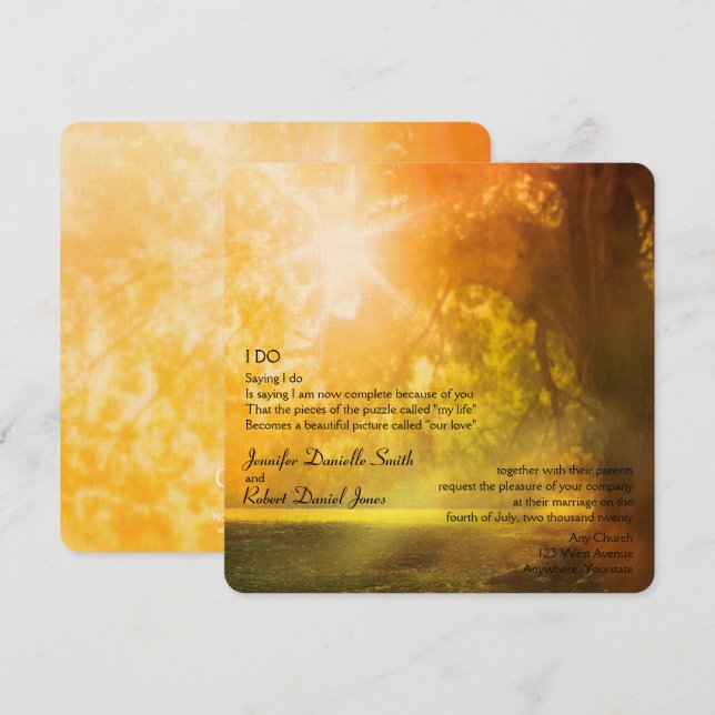 Invitación Árbol de roble en el Boda Sunset (Anverso / Reverso)