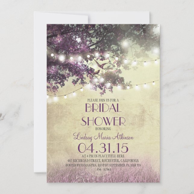 Invitación Árbol de roble púrpura antiguo y ducha de novias d (Anverso)