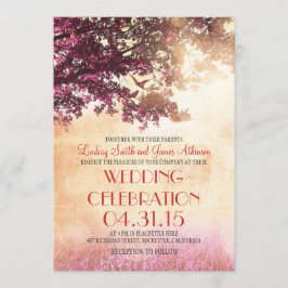Invitación Árbol de roble rosa de coral y aves amorosas invit