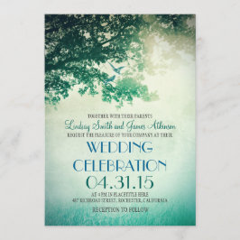 Invitación Árbol de roble vintage y aves amorosas invitacione