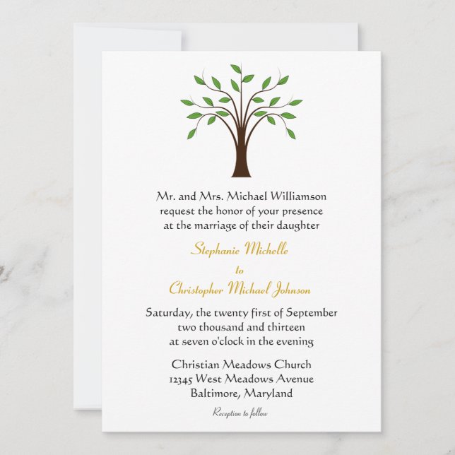 Invitación Árbol de simbólico moderno de la vida en la boda (Anverso)
