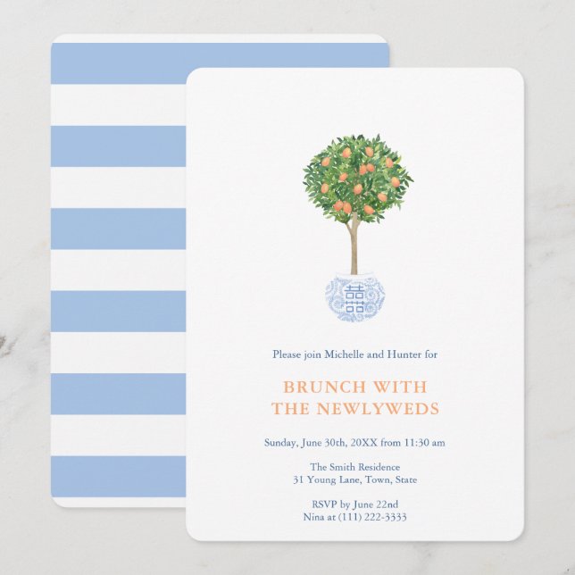 Invitación Árbol de Topiary recién casados por la mañana desp (Anverso / Reverso)