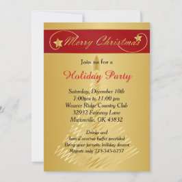 Invitación Árbol de vacaciones de Navidades de oro rojo