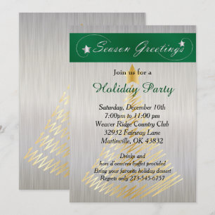 Invitación Árbol de vacaciones de Navidades verdes y plateado