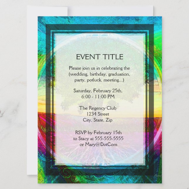 Invitación Árbol de vida de color arcoiris (Anverso)