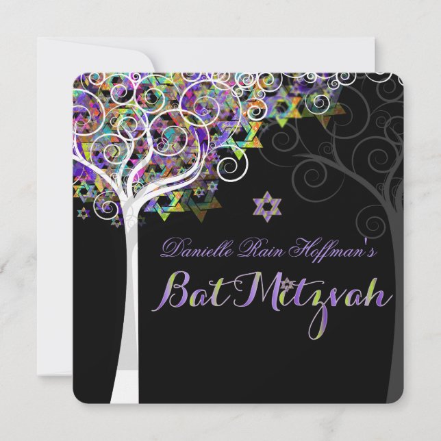 Invitación Árbol de vida de PixDezines Bat Mitzvah (Anverso)