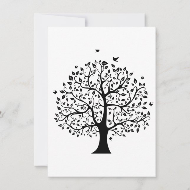 Invitación Árbol de vida en blanco y negro (Anverso)