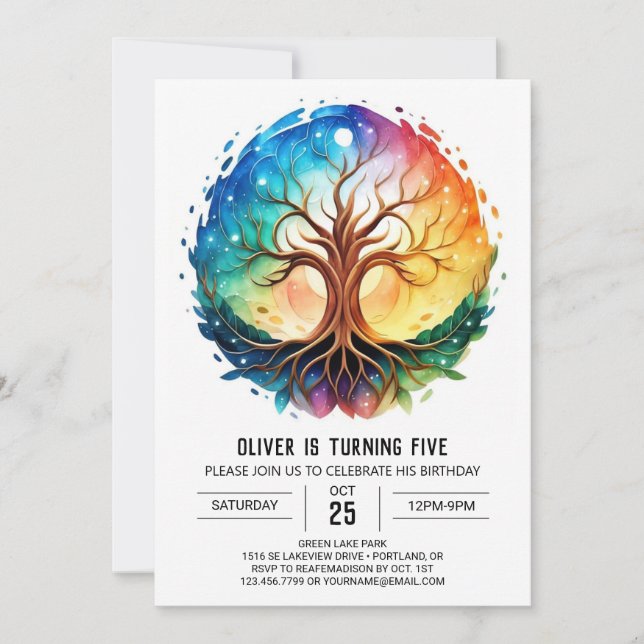 Invitación Árbol de vida imprimible moderno Cumpleaños (Anverso)