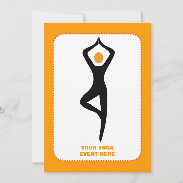 Invitación Árbol de yoga pose negro, personalizado naranja (Anverso)