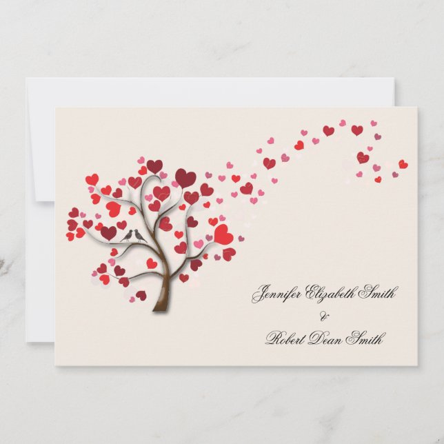 Invitación Árbol del corazón rojo en Boda de marfil (Anverso)