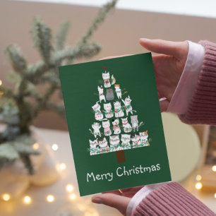 Invitación Árbol divertido de gato de navidades