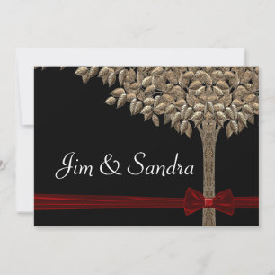 Invitación Árbol dorado con cinta roja y tamaño de arco A7