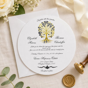 Invitación Árbol Dorado de la Vida Boda Atemporal Sofisticada