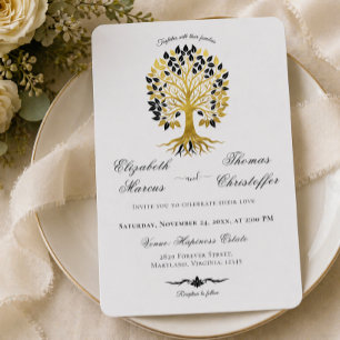 Invitación Árbol Dorado de la Vida Intemporal Sofisticado Bod