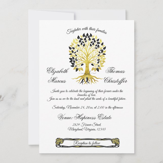 Invitación Árbol dorado de vida Boda sofisticado y atemporal (Anverso)