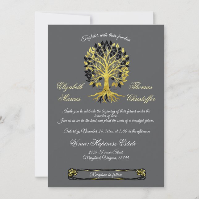 Invitación Árbol dorado de vida Boda sofisticado y atemporal (Anverso)