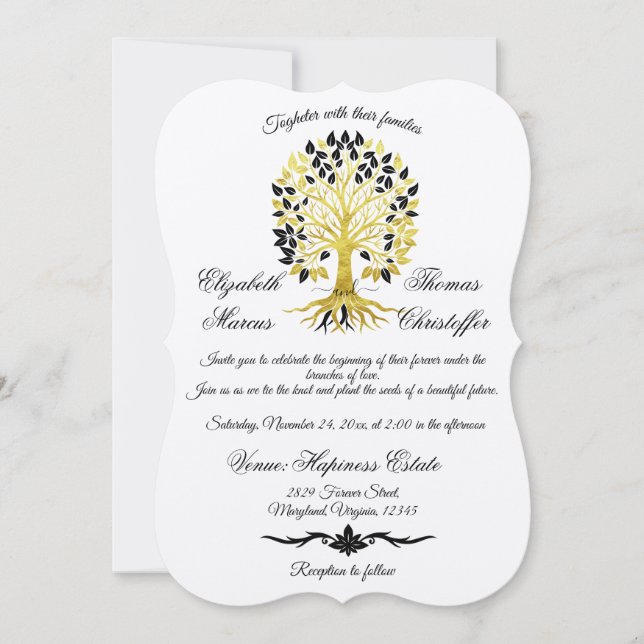 Invitación Árbol dorado de vida Boda sofisticado y atemporal (Anverso)