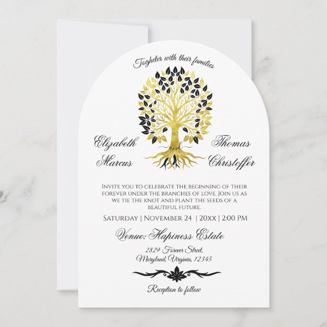 Invitación Árbol dorado de vida Boda sofisticado y atemporal (Anverso)