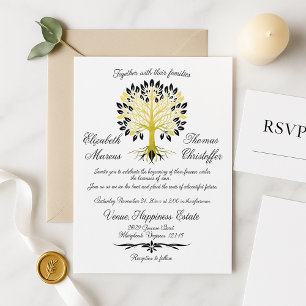 Invitación Árbol dorado de vida Boda sofisticado y atemporal