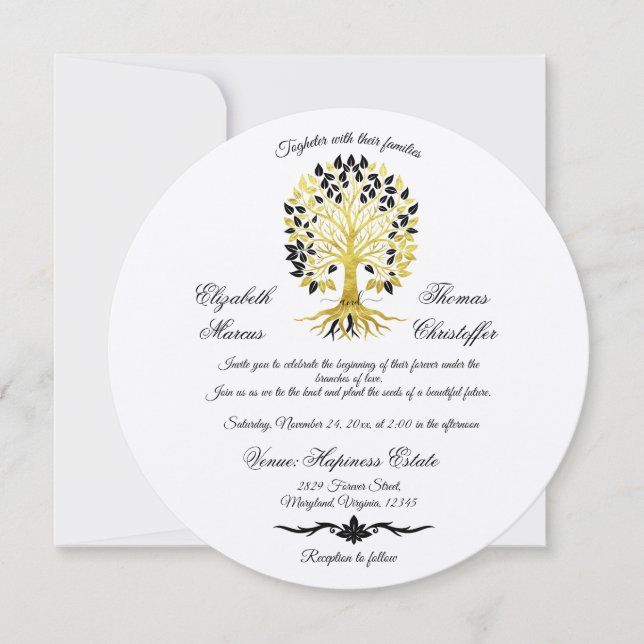 Invitación Árbol dorado de vida Boda sofisticado y atemporal (Anverso)