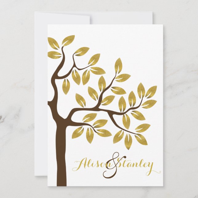 Invitación Árbol elegante con hojas de Relieve metalizado dor (Anverso)