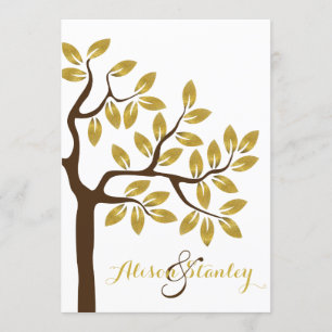Invitación Árbol elegante con hojas de Relieve metalizado dor