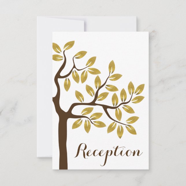 Invitación Árbol elegante, hojas de papel de oro recepción de (Anverso)