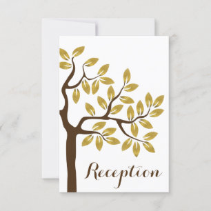 Invitación Árbol elegante, Relieve metalizado dorado deja la