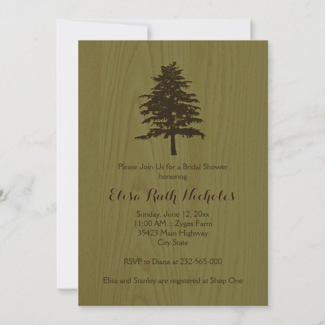 Invitación Árbol en boda de madera verde  ducha de novia (Anverso)