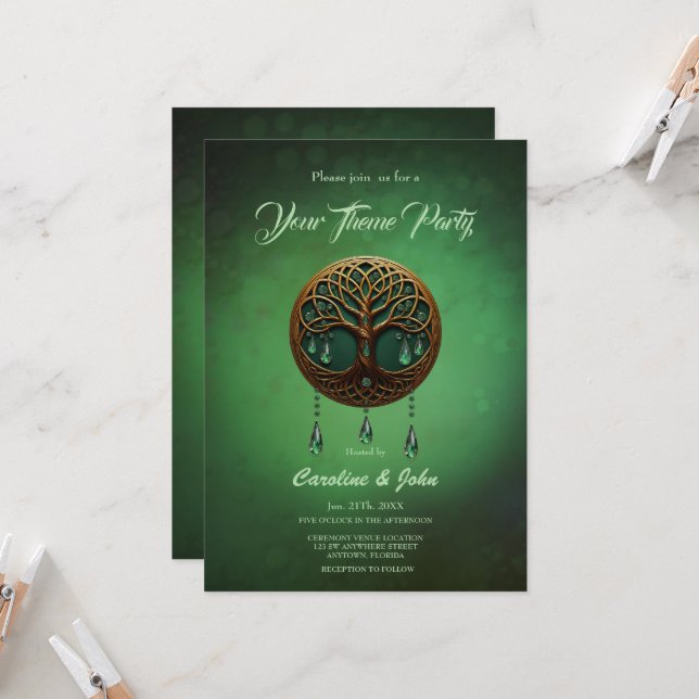 Invitación Árbol estilizado de vida en un elegante, (Anverso/Reverso In Situ)