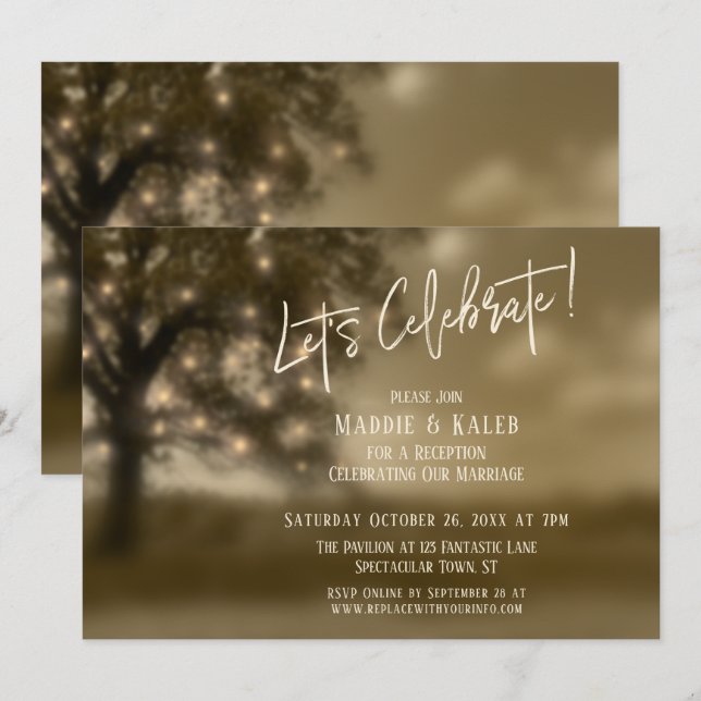 Invitación Árbol Etéreo con Luces Recepción de Celebración (Anverso / Reverso)