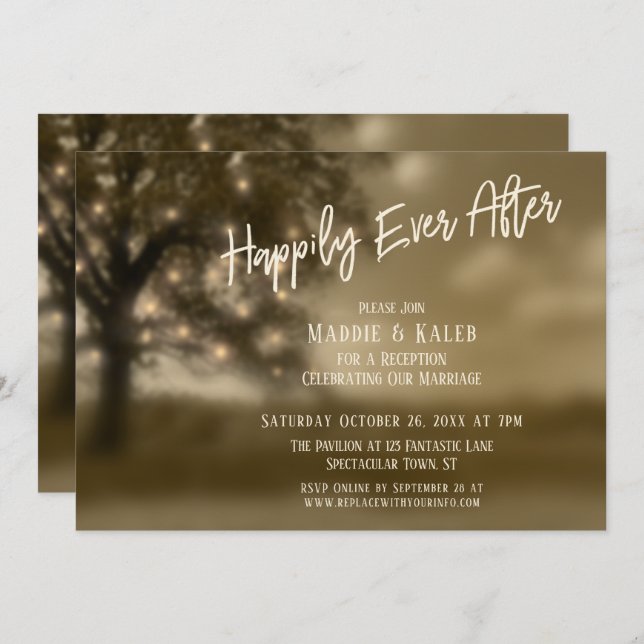 Invitación Árbol Etéreo, Recepción Felices para Siempre (Anverso / Reverso)