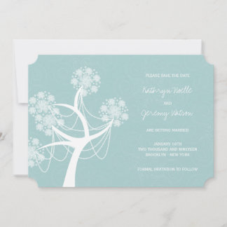Invitación Árbol Flor de Nieve Acuática Boda de Invierno Salv