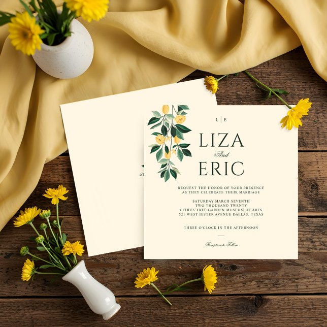 Invitación Árbol floral de flores de limón Boda amarillo eleg (Lemon Blossom Floral Tree Elegant Yellow Wedding Invitation)