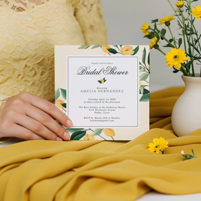 Invitación Árbol floral de flores de limón ducha elegante de  (Lemon Blossom Floral Tree Elegant Bridal Shower Invitation)