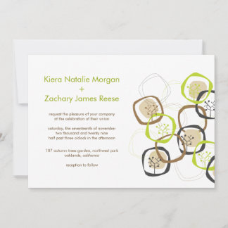 Invitación Árbol forestal verde y marrón anillos Boda Rústico
