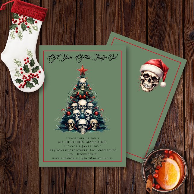 Invitación Árbol gótico Feliz Navidad (Front and Back Views)