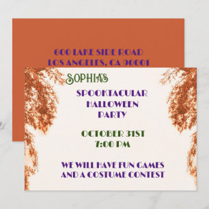 Invitación Árbol gótico naranja y blanco de Halloween