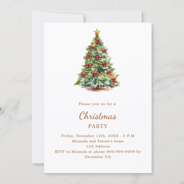 Invitación Árbol lazos rojos Fiesta de Navidad (Anverso)