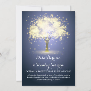 Invitación Árbol mágico 1, luces brillantes boda azul