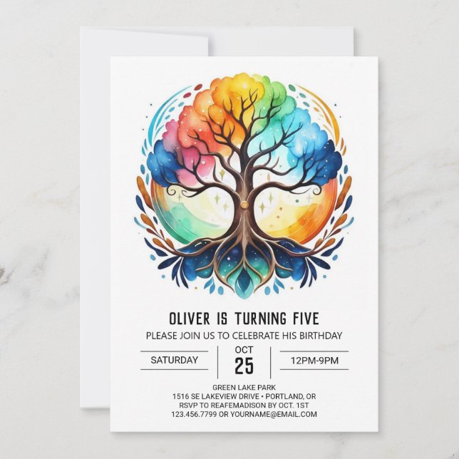 Invitación Árbol modificable de la naturaleza Cumpleaños (Anverso)