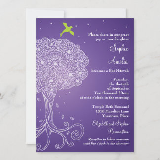 Invitación Árbol ornato de la vida Morado Bat Mitzvah