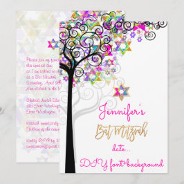 Invitación ÁRBOL PixDezines DE MITZVAH/NEON PINK