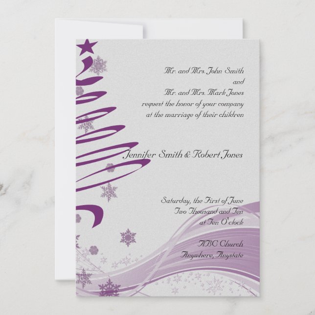Invitación Árbol púrpura y copos de nieve que casan la (Anverso)