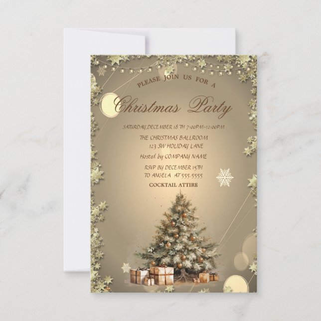 Invitación Árbol,Regalos Piñas Estrellas Navidad  (Anverso)
