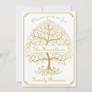 Invitación Árbol Reunión Familiar Elegante Lujo Oro Moderno