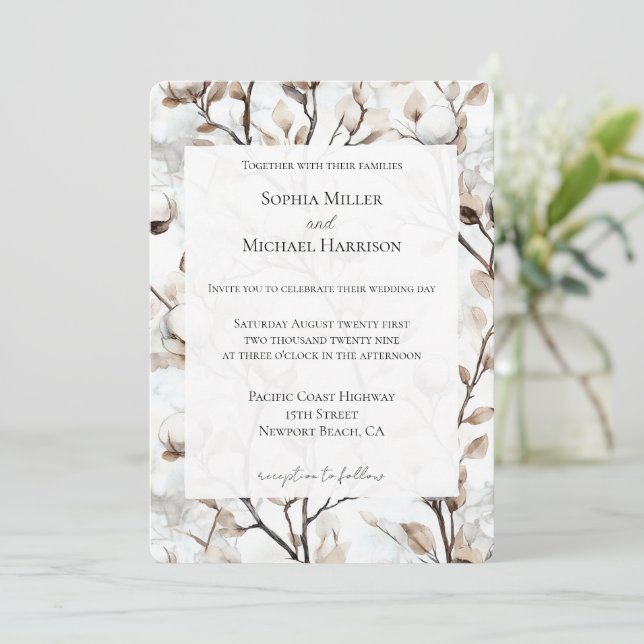 Invitación Árbol Romántico y Hermoso de Flores Blancas para B (Anverso de pie)