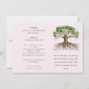 Invitación Árbol Rosa de la Vida Celebración de la Vida Raíce
