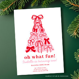 Invitación Arbol rosado y rojo moderno cede el primer cumplea