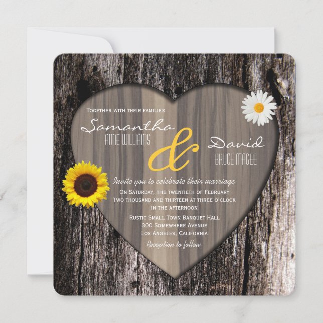 Invitación Árbol rústico Boda de girasol y margarita (Anverso)